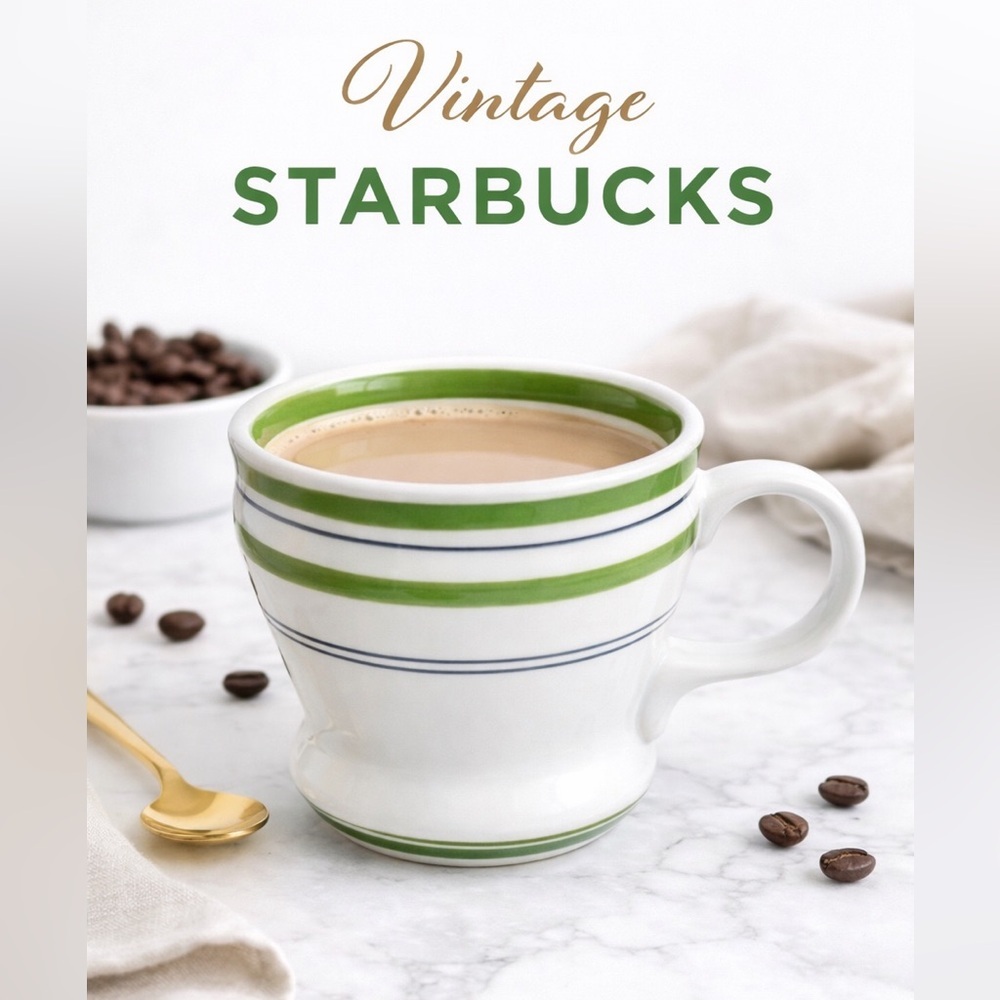 Starbucks 2007 Summertime Diner Style Mug Green Stripe 12 OZ